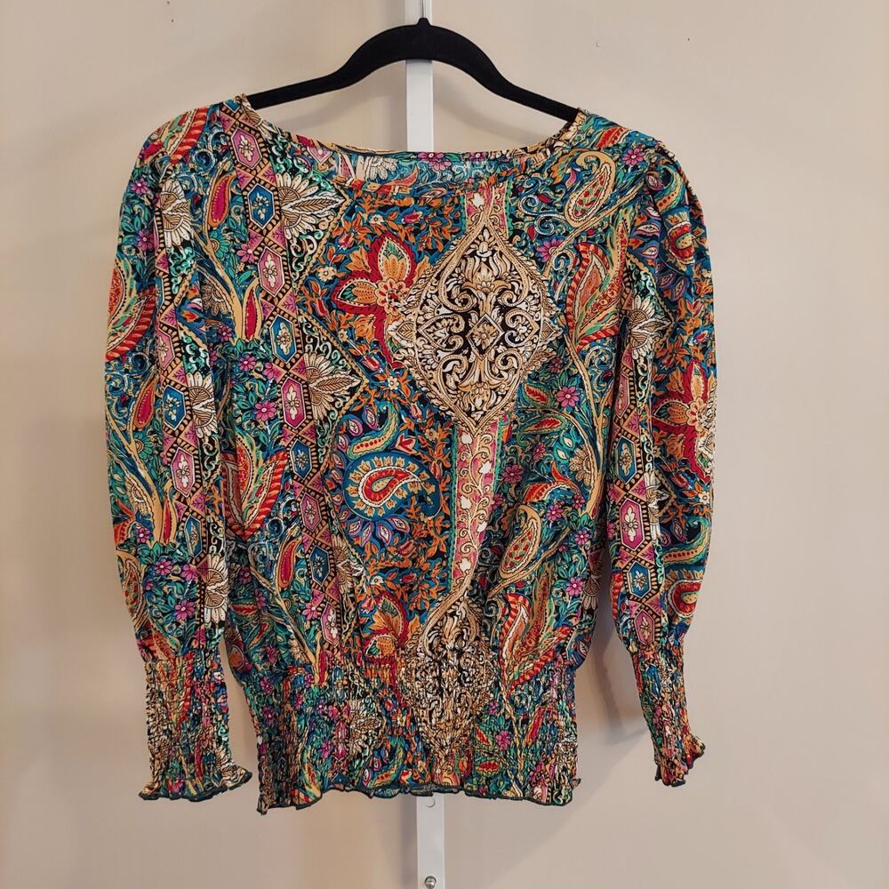 Shein Colorful Paisley Maximalist Top Medium Smocket Details Holiday